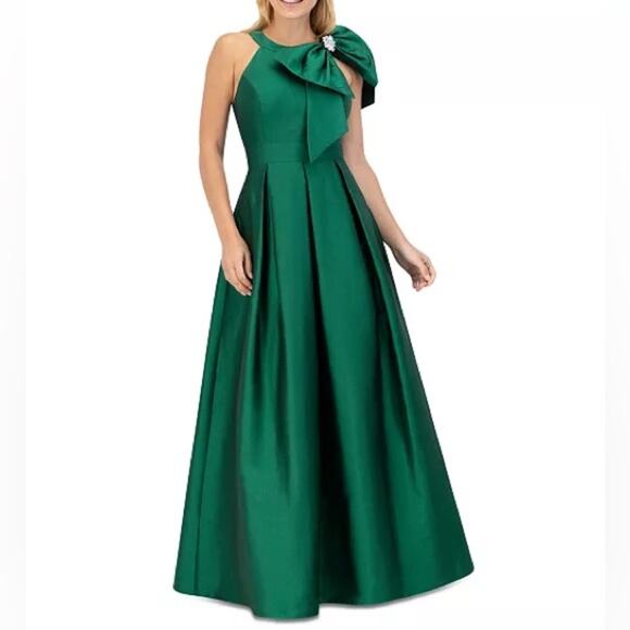 Eliza J Petite Bow-Trim Halter Ball Gown Emerald Women’s Sz 8P NWT - Picture 3 of 10